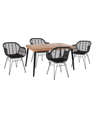ΣΕΤ 5ΤΜΧ ALLEGRA WICKER ΜΕ ΤΡΑΠΕΖΙ 140X80Χ78Υ ΜΠΕΖ & ΜΑΥΡΟ ΧΡΩΜΑ HM10508