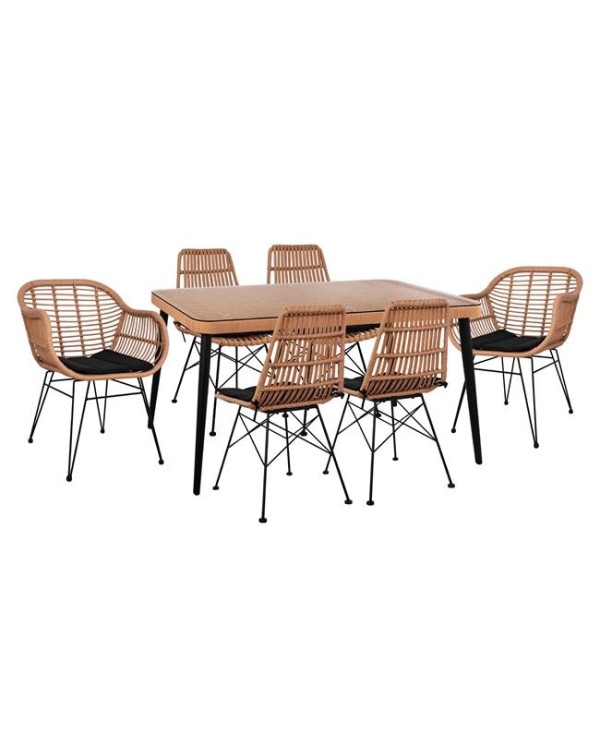 ΣΕΤ 7ΤΜΧ ALLEGRA WICKER ΜΕ ΤΡΑΠΕΖΙ 160X90X78Υ ΜΠΕΖ & ΜΑΥΡΟ ΧΡΩΜΑ HM10495