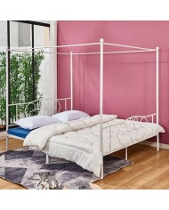ΚΡΕΒΑΤΙ ΜΕΤΑΛΛΙΚΟ LALITA ΜΕ ΟΥΡΑΝΟ ΓΙΑ ΣΤΡΩΜΑ 160x200 εκ., ΛΕΥΚΟ, HM573.02