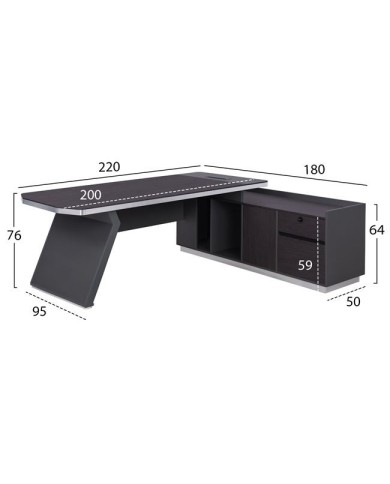 ΓΡΑΦΕΙΟ ΕΠΑΓΓΕΛΜΑΤΙΚΟ ΔΕΞΙΑ ΓΩΝΙΑ ROSEWOOD HM2084R 220X180X76Υ εκ.
