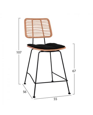 ΣΚΑΜΠΟ ΜΕΣΑΙΟΥ ΥΨΟΥΣ ALLEGRA HM5644 ΜΕΤΑΛΛΙΚΟ ΜΕ WICKER ΣΕ ΜΠΕΖ ΑΠΟΧΡΩΣΗ 55x56x107 εκ.