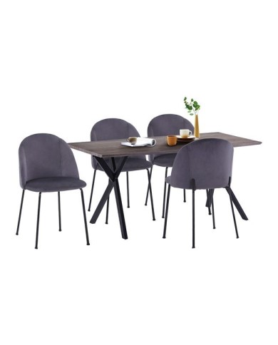 ΣΕΤ ΤΡΑΠΕΖΑΡΙΑΣ HM11181 5ΤΜΧ ΤΡΑΠΕΖΙ 140x80x75 cm MDF OLD BEECH & ΚΑΡΕΚΛΕΣ CLARA ΓΚΡΙ ΒΕΛΟΥΔΟ