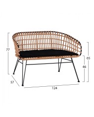 ΠΑΓΚΑΚΙ ΜΕΤΑΛΛΙΚΟ ALLEGRA HM5692 ΜΕ WICKER ΜΑΥΡΟ-ΜΠΕΖ 124x57x77Υ εκ.