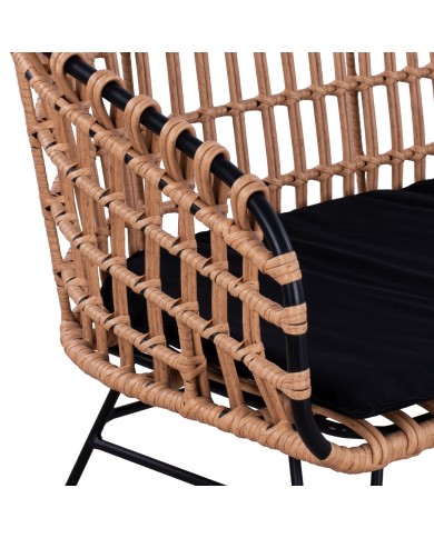ΠΑΓΚΑΚΙ ΜΕΤΑΛΛΙΚΟ ALLEGRA HM5692 ΜΕ WICKER ΜΑΥΡΟ-ΜΠΕΖ 124x57x77Υ εκ.