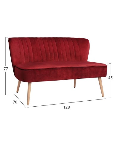 ΚΑΝΑΠΕΣ ANDY 2ΘΕΣΙΟΣ ΚΟΚΚΙΝΟ ΒΕΛΟΥΔΟ HM8401.06 128x70x77Υ εκ.