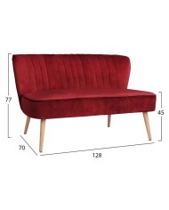 ΚΑΝΑΠΕΣ ANDY 2ΘΕΣΙΟΣ ΚΟΚΚΙΝΟ ΒΕΛΟΥΔΟ HM8401.06 128x70x77Υ εκ.