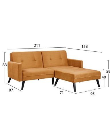ΚΑΝΑΠΕΣ ΓΩΝΙΑ ΚΡΕΒΑΤΙ LIVIA HM3151.09 ΧΡΥΣΟ ΒΕΛΟΥΔΟ ΜΕ ΥΠΟΠΟΔΙΟ 211X158X83Y εκ.