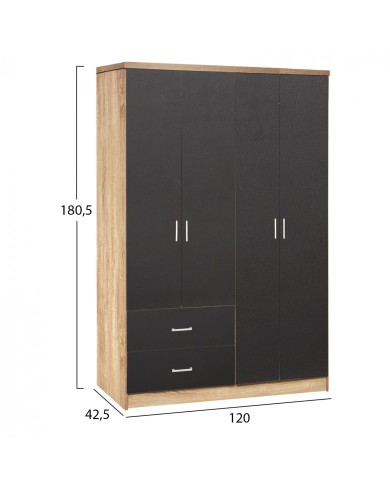 ΝΤΟΥΛΑΠΑ 4ΦΥΛΛΗ BRIANA ME 2 ΣΥΡΤΑΡΙΑ HM339.04 SONAMA-ΓΚΡΙ 120Χ42,5Χ180,5εκ.