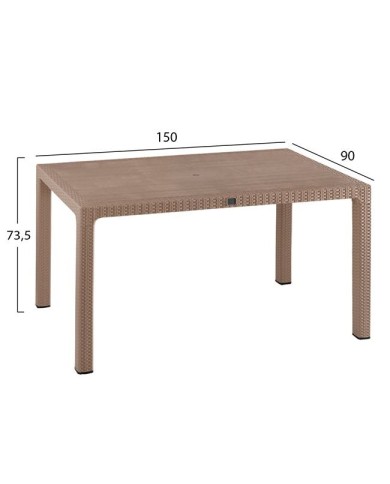 ΤΡΑΠΕΖΙ ΠΟΛΥΠΡΟΠΥΛΕΝΙΟΥ 150Χ90Χ73.5Υεκ.RATTAN ΚΑΠΟΥΤΣΙΝΟ ΜΕ UV PROTECTION HM5737.02