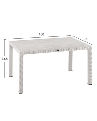 ΤΡΑΠΕΖΙ ΠΟΛΥΠΡΟΠΥΛΕΝΙΟΥ 150Χ90X73.5Υεκ. RATTAN ΛΕΥΚΟ ΜΕ UV PROTECTION HM5737.01