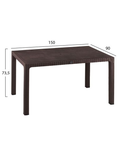 ΤΡΑΠΕΖΙ ΠΟΛΥΠΡΟΠΥΛΕΝΙΟΥ 150Χ90Χ73.5Υεκ.RATTAN ΚΑΦΕ ΜΕ UV PROTECTION HM5737.03