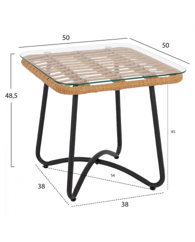 ΤΡΑΠΕΖΙ ΜΕΤΑΛΛΙΚΟ GERRY HM5717 ΜΕ WICKER ΜΠΕΖ 50x50x48,5 εκ.