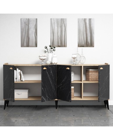 ΜΠΟΥΦΕΣ ΜΕΛΑΜΙΝΗΣ HM9045.01 NATURAL WOOD - ΜΑΥΡΟ ΜΑΡΜΑΡΟ 180x41x77,8Y εκ.