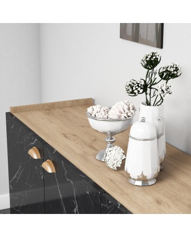ΜΠΟΥΦΕΣ ΜΕΛΑΜΙΝΗΣ HM9045.01 NATURAL WOOD - ΜΑΥΡΟ ΜΑΡΜΑΡΟ 180x41x77,8Y εκ.