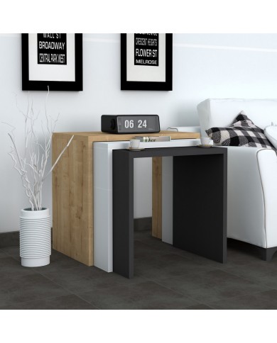 ΖΙΓΚΟΝ ΣΕΤ 3ΤΜΧ HM9067.01 ΑΝΘΡΑΚΙ ΛΕΥΚΟ NATURAL WOOD 50x29,6x40Y εκ.