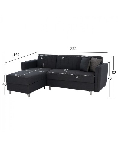 ΚΑΝΑΠΕΣ ΚΡΕΒΑΤΙ ΓΩΝΙΑ GILDA HM3177.01 ΜΕ ΑΠΟΘΗΚΕΥΤΙΚΟ ΧΩΡΟ ΓΚΡΙ ΜΠΛΕ 232x152x82