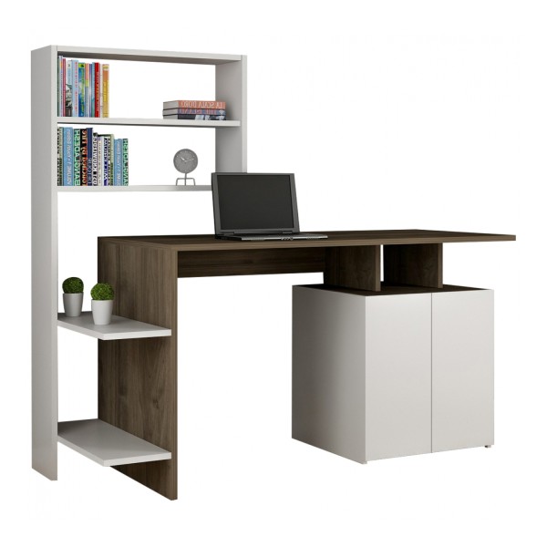 ΓΡΑΦΕΙΟ ΜΕ ΒΙΒΛΙΟΘΗΚΗ ROCHELL ΜΕΛΑΜΙΝΗ OLIVE GREY ΛΕΥΚΟ 146,3x55x128,8Υεκ.HM8886.11