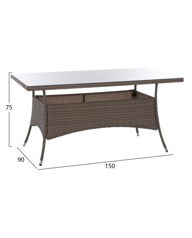 ΤΡΑΠΕΖΙ ΜΕΤΑΛΛΙΚΟ MINSK RATTAN ΓΚΡΙ HM5507.01 150x90x75Υ εκ.