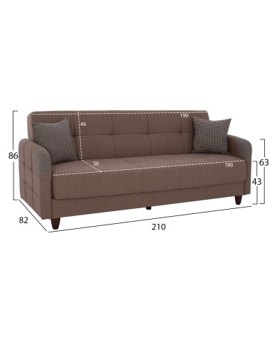 ΚΑΝΑΠΕΣ ΚΡΕΒΑΤΙ ΤΡΙΘΕΣΙΟΣ SANNA HM3245.01 ΜΠΕΖ 210x82x86 εκ.