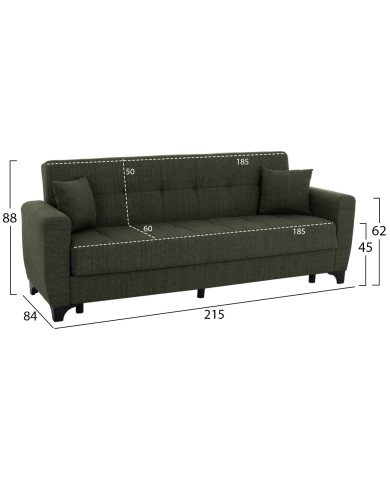 ΚΑΝΑΠΕΣ ΚΡΕΒΑΤΙ HEMA TΡΙΘΕΣΙΟΣ ΨΗΛΗ ΠΛΑΤΗ DARK OLIVE HM3242.05 215x84x88Υεκ.
