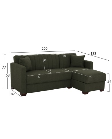 ΚΑΝΑΠΕΣ ΚΡΕΒΑΤΙ GHUFRAN ΓΩΝΙΑ ΑΝΑΣΤΡΕΨΙΜΗ DARK OLIVE HM3244.05 200x133x77Yεκ.