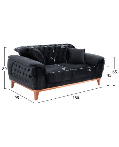 ΚΑΝΑΠΕΣ ΚΡΕΒΑΤΙ BENNINGTON 2ΘΕΣΙΟΣ ΜΑΥΡΟΣ HM3250.01 180x95x80 εκ.