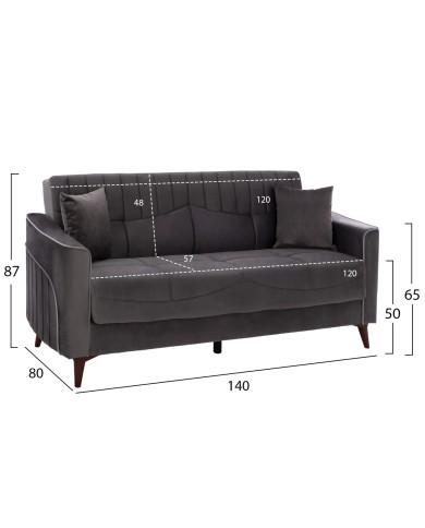 ΚΑΝΑΠΕΣ ΚΡΕΒΑΤΙ PORTMAN ΔΙΘΕΣΙΟΣ ΓΚΡΙ HM3248.01 140x80x87 εκ.