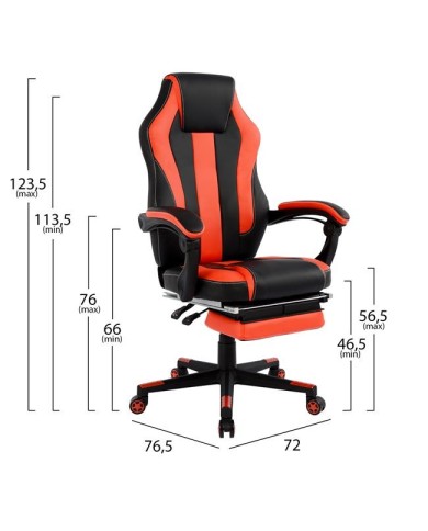 ΚΑΡΕΚΛΑ ΓΡΑΦΕΙΟΥ GAMING HM1064.01 SPEED ΜΑΥΡΟ ΚΟΚΚΙΝΟ & ΥΠΟΠΟΔΙΟ 72x76,5x123,5 cm