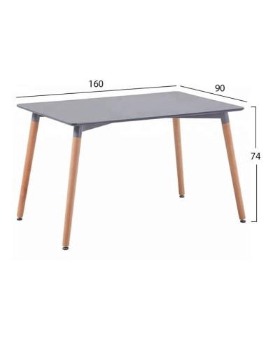 ΤΡΑΠΕΖΙ HM8697.10 MINIMAL, γκρι MDF, ξύλινα πόδια οξιά, 160Χ90X74,5Υ εκ