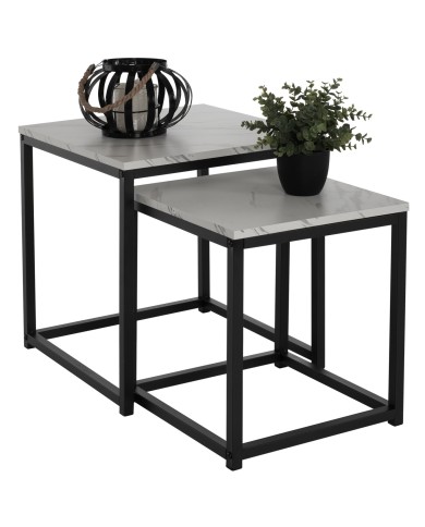 ΖΙΓΚΟΝ GRELAY 2 ΤΕΜ MDF ΟΨΗ ΜΑΡΜΑΡΟΥ & ΜΕΤΑΛΛΟ HM8762.12 45Χ45Χ50εκ. & 37Χ37Χ43 εκ.