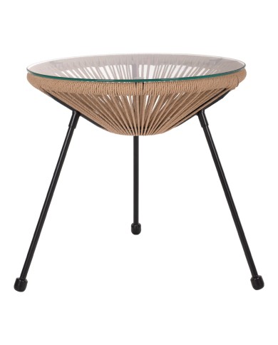 ΤΡΑΠΕΖΙ ΒΟΗΘΗΤΙΚΟ ALLEGRA ΜΑΥΡΟ ΜΕΤΑΛΛΟ  ME TWISTED WICKER ΦΥΣΙΚΟ HM5873.01 Φ47Χ45Υεκ.