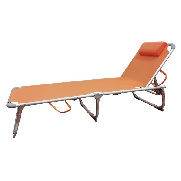 Ξαπλώστρα παραλίας βαρέως τύπου αλουμινίου πτυσσόμενη πορτοκαλί διάτρητο 2x1 Διαστάσεις 190x60x30εκ