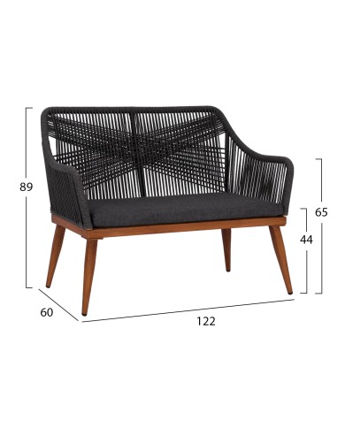 ΚΑΝΑΠΕΣ 2ΘΕΣΙΟΣ HM5550.01 ΑΛΟΥΜΙΝΙΟΥ BAMBOO LOOK ΜΕ ΣΧΟΙΝΙ ΓΚΡΙ 122x60x89Υ εκ.