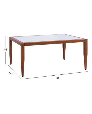 ΤΡΑΠΕΖΙ MEIR ΣΑΛΟΝΙΟΥ ΑΛΟΥΜΙΝΙΟΥ BAMBOO LOOK ΜΕ ΓΥΑΛΙ 100Χ58Χ46 HM5551.01