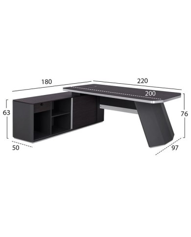 ΓΡΑΦΕΙΟ ΕΠΑΓΓΕΛΜΑΤΙΚΟ ΑΡΙΣΤΕΡΗ ΓΩΝΙΑ ROSEWOOD HM2083L 220X180X76Υ εκ.