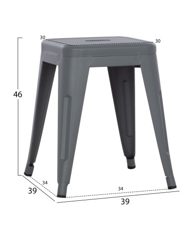 ΣΚΑΜΠΩ ΜΕΤΑΛΛΙΚΟ HM0096.10 MELITA ΣΕ ΓΚΡΙ 39x39x46 εκ.