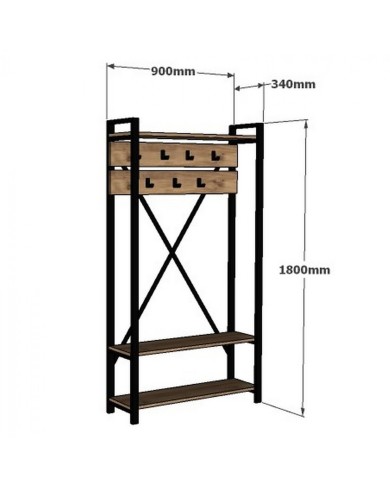 ΕΠΙΠΛΟ ΕΙΣΟΔΟΥ HM8943.01 NATURAL WOOD & ΜΑΥΡΟ  90x34x180 εκ.