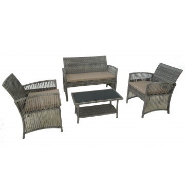 Σαλόνι ratan/wicker εξωτερικου χώρου σετ 4 τεμαχίων αλουμινίου με διθέσιο καναπέ χρώμα γκρι