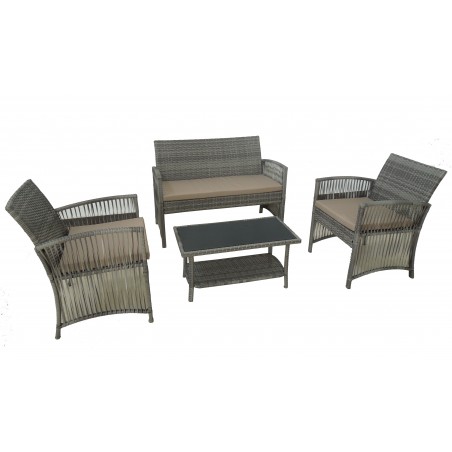 Σαλόνι  εξωτερικου χώρου σετ 4 τεμαχίων με διθέσιο καναπέ χρώμα γκρι