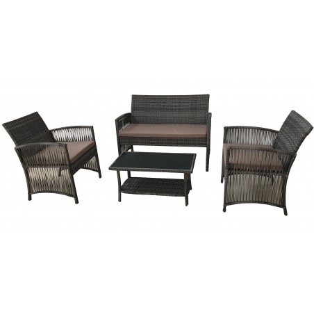 Σαλόνι  εξωτερικου χώρου καφέ σετ 4 τεμαχίων μεταλλικο με μαξιλάρια