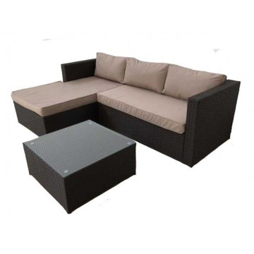 Γωνία σαλόνι ratan wicker  σετ τρία τεμάχια καφέ