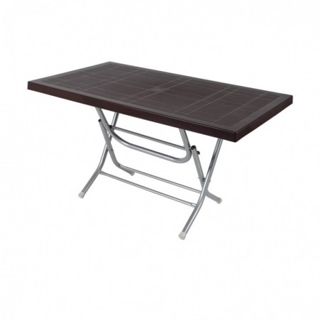 Τραπέζι πτυσσόμενο καφέ πλαστικό με μεταλλικά πόδια 140x80x73.5εκ