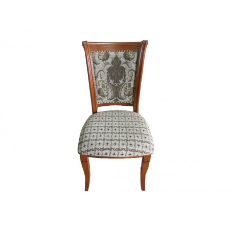 Καρεκλά τραπεζαρίας ξύλινη από ξύλο οξιάς σε καρυδί χρώμα με ύφασμα λαδί- λευκό και τρουκς 48*47*94εκ.