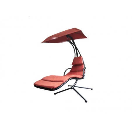 Κούνια αιώρα ξαπλώστρα καφέ με σκίαστρο και βάση μεταλλική 114*2m*2m ύψος