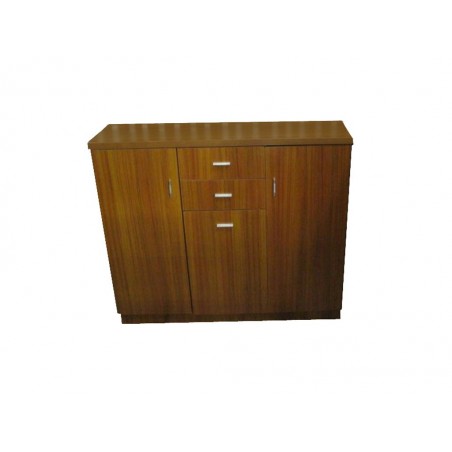 Παπουτσοθήκη με τρεις πόρτες, δυο συρτάρια και οχτω ραφια  από μελαμίνη σε κερασί χρώμα 120εκ*30εκ*100εκ