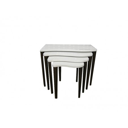 Βοηθητικά τραπεζάκια ζιγκον σετ 4 τεμαχίων άσπρη λάκα με καρυδιά πόδια 69*46*52εκ.