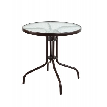 τραπεζι εξωτερικου χώρου 70αρι καφέ σφυρήλατο μεταλλικο με τζαμι