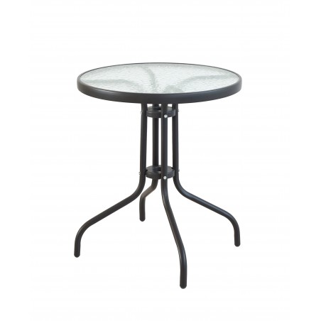 Τραπέζι στρογγυλό 60x72εκ εξωτερικού χώρου γκρι μεταλλικό με τζάμι ασφαλείας