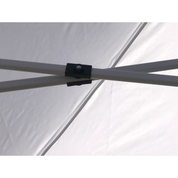 Κιόσκι πτυσσόμενο τετραγωνο με λευκό μεταλλικό σκελετό και λευκο ύφασμα  3mx3m