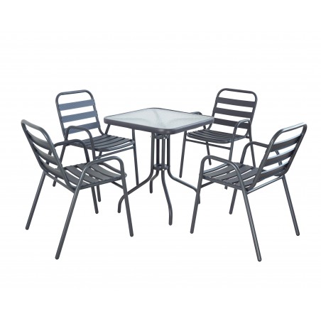Σετ τραπεζαρία εξωτερικού χώρου γκρι 5 τεμ με 4 καρέκλες και τραπέζι 70εκ*70εκ*72εκ τετράγωνο.